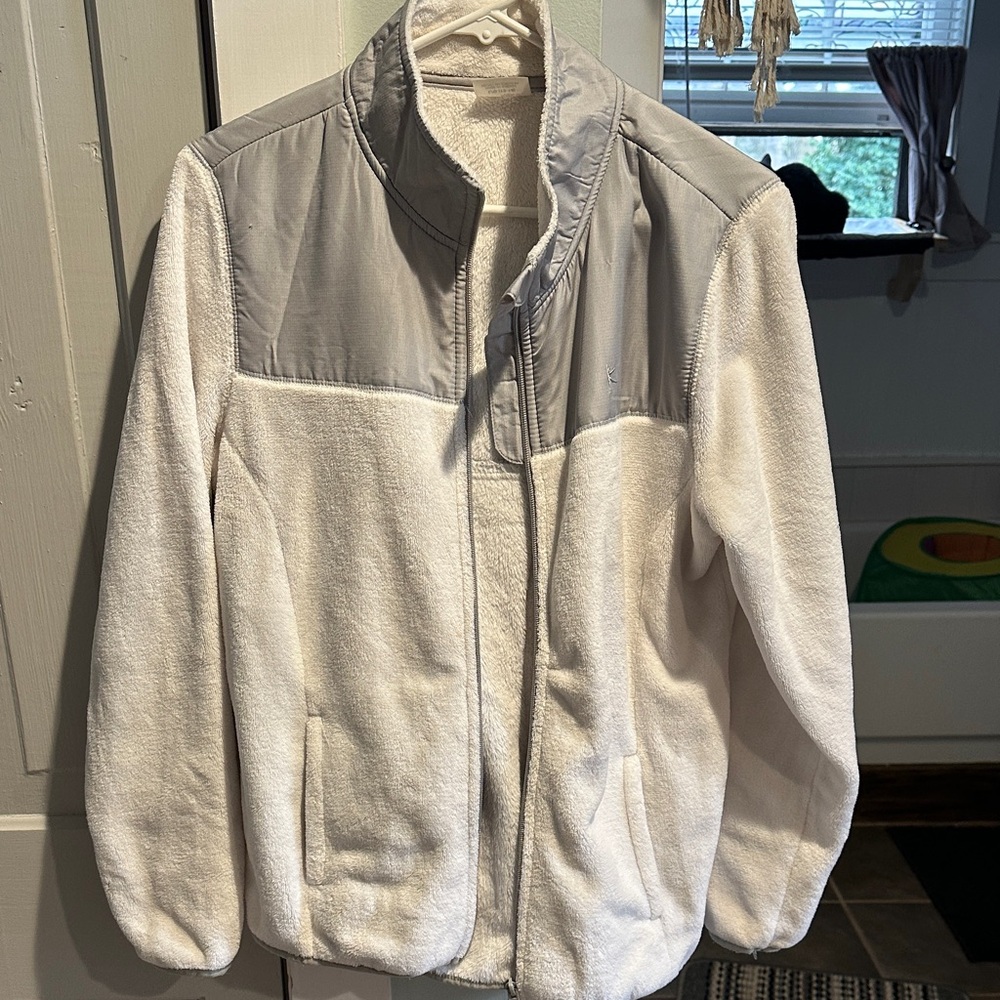 Danskin Now White and Light Gray Teddy Fleece Jacket